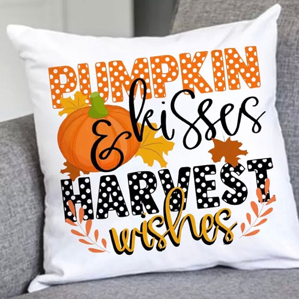 Fall Pillow Cover Accent Pumpkin Kisses Harvest Wishes Cozy Autumn 18x18 NEW